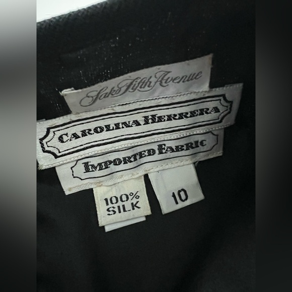 Carolina Herrera Saks Fifth Avenue Silk Black puff sleeve Dress asymmetric goth - Picture 3 of 5